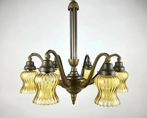 Large Art Deco Bronze Chandelier, 1920s-GYX-1345195