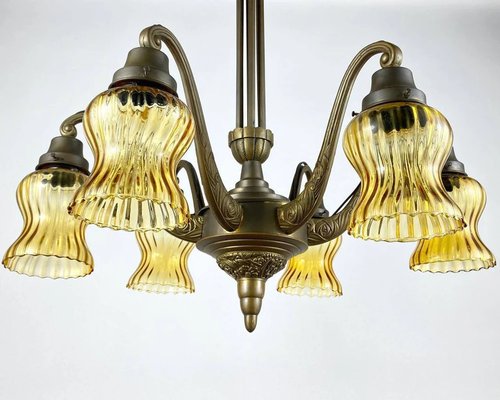 Large Art Deco Bronze Chandelier, 1920s-GYX-1345195