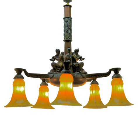 Large Art Deco Cast Bronze Chandelier-MJY-1166011