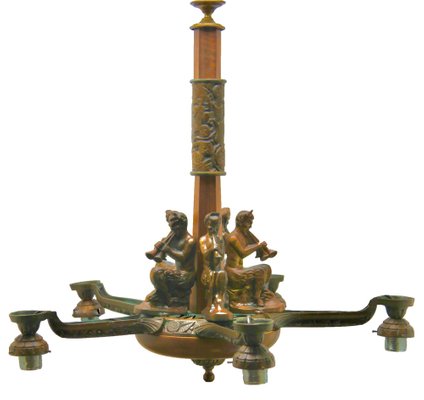 Large Art Deco Cast Bronze Chandelier-MJY-1166011