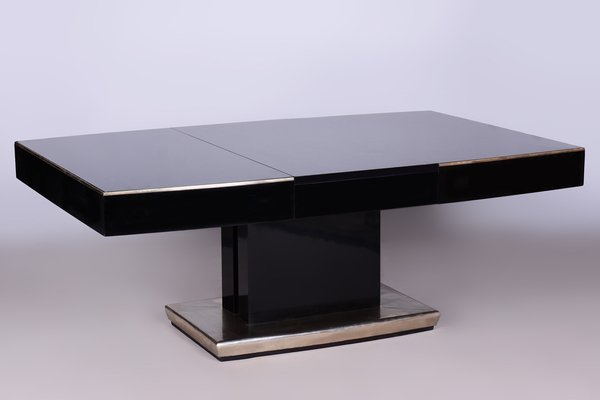 Large Art Deco Chrome and Black Glass Extendable Dining Table, 1930s-WHY-1767395