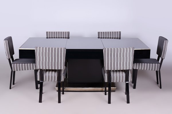 Large Art Deco Chrome and Black Glass Extendable Dining Table, 1930s-WHY-1767395