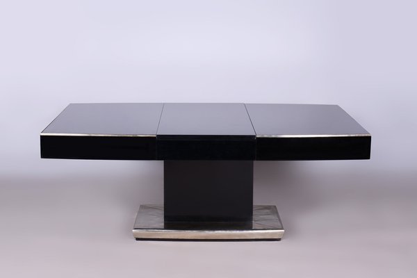 Large Art Deco Chrome and Black Glass Extendable Dining Table, 1930s-WHY-1767395