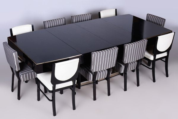 Large Art Deco Chrome and Black Glass Extendable Dining Table, 1930s-WHY-1767395