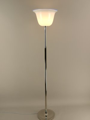 Large Art Deco Chrome Floor Lamp with Opal Glass Shade, Münich, 1920s-KDB-1716273