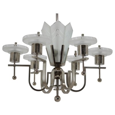 Large Art Deco Chrome Pendant Lamp, 1930s-TZ-739018