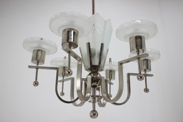 Large Art Deco Chrome Pendant Lamp, 1930s-TZ-739018