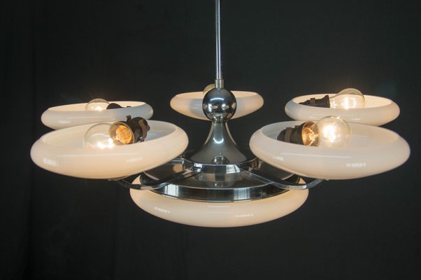 Large Art Deco Chrome-Plated 6-Light Chandelier, 1930s-TZ-970507