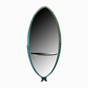 Large Art Deco Double Tinted Oval Mirror with Bronze Hanging Bracket-UQL-1285514