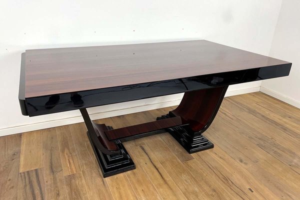 Large Art Deco Extendable Table in Rosewood and Piano Lacquer, 1930s-VMP-1368219