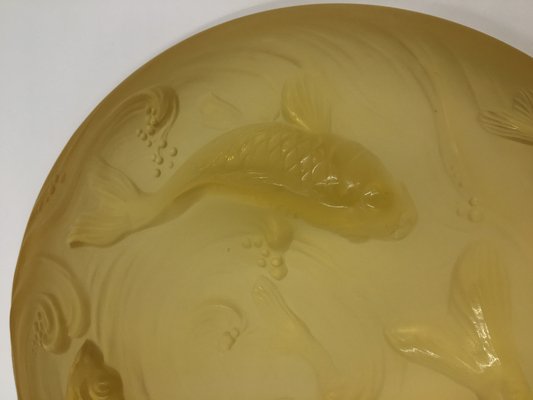 Large Art Deco Glass Bowl with Goldfishes in Yellow Colour by Verlys, France, 1930s-SAK-1797202