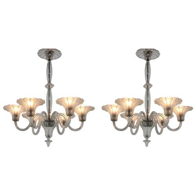 Large Art Deco Glass Chandeliers, 1920s, Set of 2-TZ-777316