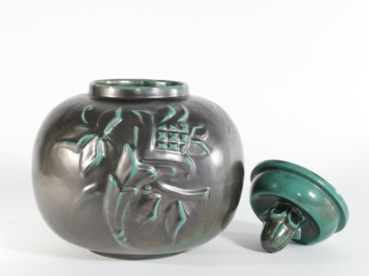 Large Art Deco Green Lidded Jar by Anna-Lisa Thomson for Upsala-Ekeby, 1930s-RUK-1758065