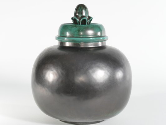 Large Art Deco Green Lidded Jar by Anna-Lisa Thomson for Upsala-Ekeby, 1930s-RUK-1758065