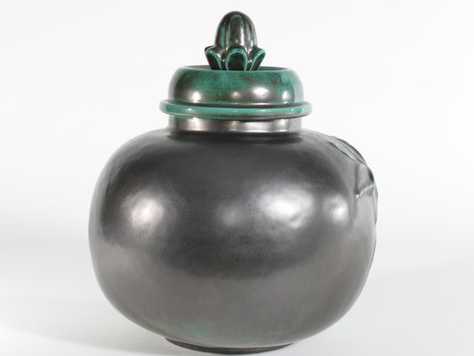 Large Art Deco Green Lidded Jar by Anna-Lisa Thomson for Upsala-Ekeby, 1930s-RUK-1758065