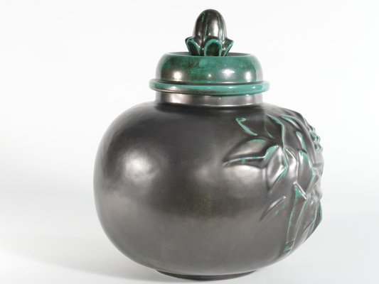 Large Art Deco Green Lidded Jar by Anna-Lisa Thomson for Upsala-Ekeby, 1930s-RUK-1758065