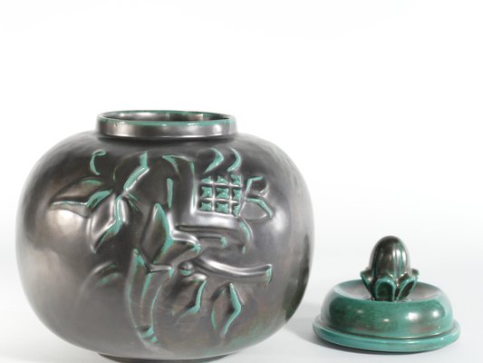 Large Art Deco Green Lidded Jar by Anna-Lisa Thomson for Upsala-Ekeby, 1930s-RUK-1758065