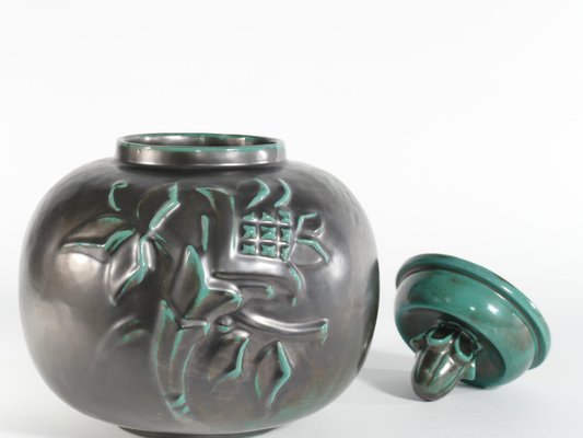 Large Art Deco Green Lidded Jar by Anna-Lisa Thomson for Upsala-Ekeby, 1930s-RUK-1758065