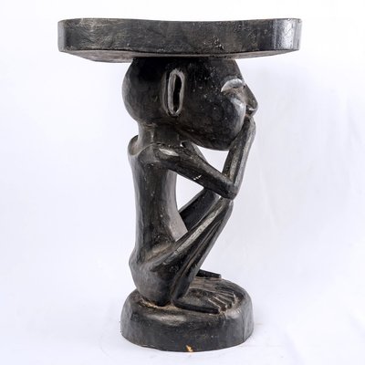 Large Art Deco Luba Stool Wood in Dark Ritual Patina-UQL-1724117