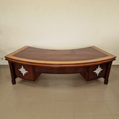 Large Art Deco Mahogany Presidential Desk with Leather Top-ITF-1822003