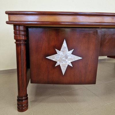 Large Art Deco Mahogany Presidential Desk with Leather Top-ITF-1822003