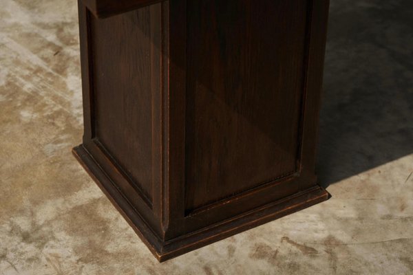 Large Art Deco Pedestal Side Table in Oak and Expressive Red Marble, 1930s-FEW-2024239