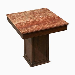 Large Art Deco Pedestal Side Table in Oak and Expressive Red Marble, 1930s-FEW-2024239