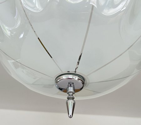 Large Art Deco Pendant Light in Glass and Wood, 1930s-GUT-2027978