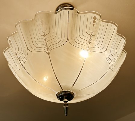 Large Art Deco Pendant Light in Glass and Wood, 1930s-GUT-2027978