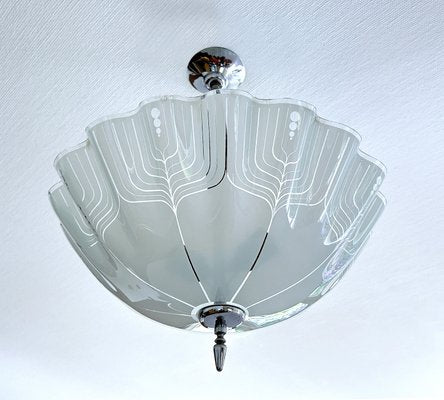 Large Art Deco Pendant Light in Glass and Wood, 1930s-GUT-2027978