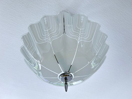 Large Art Deco Pendant Light in Glass and Wood, 1930s-GUT-2027978