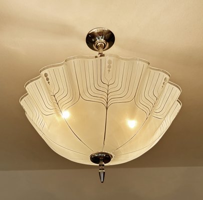 Large Art Deco Pendant Light in Glass and Wood, 1930s-GUT-2027978