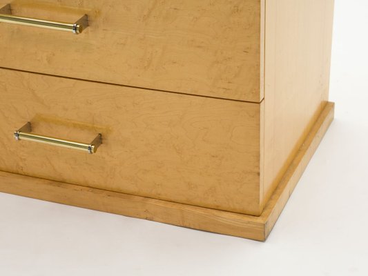 Large Art Deco Sycamore Chest of Drawers with Brass Handles, 1940s-YJA-857818