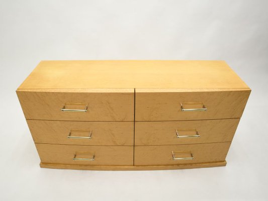 Large Art Deco Sycamore Chest of Drawers with Brass Handles, 1940s-YJA-857818