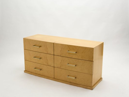 Large Art Deco Sycamore Chest of Drawers with Brass Handles, 1940s-YJA-857818