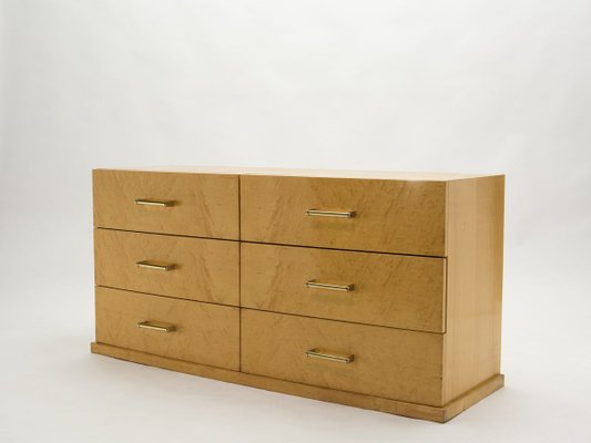 Large Art Deco Sycamore Chest of Drawers with Brass Handles, 1940s-YJA-857818