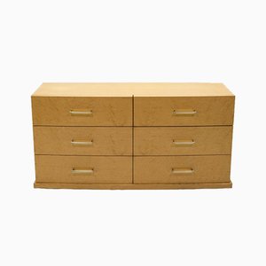 Large Art Deco Sycamore Chest of Drawers with Brass Handles, 1940s-YJA-857818