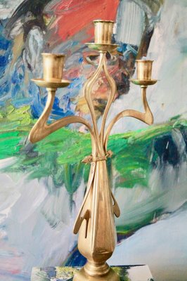 Large Art Nouveau Brass Candleholder-DVX-1259721