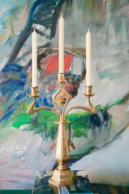 Large Art Nouveau Brass Candleholder-DVX-1259721