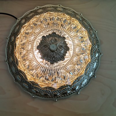 Large Art Nouveau Gold Brass and Glass Flush Mount Ceiling Lamp, 1930s-SCS-1220346