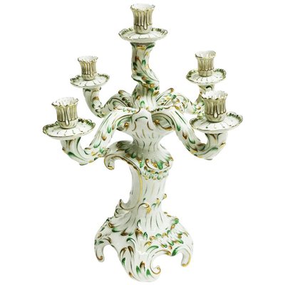 Large Baroque Style Green and Gold Porcelain Candelabra from Herend Hungary-UCH-1224586