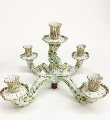 Large Baroque Style Green and Gold Porcelain Candelabra from Herend Hungary-UCH-1224586