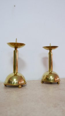 Large Bauhaus Brass Candleholders, 1930s, Set of 2-KK-1111876