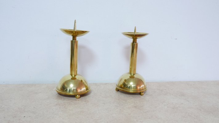 Large Bauhaus Brass Candleholders, 1930s, Set of 2-KK-1111876