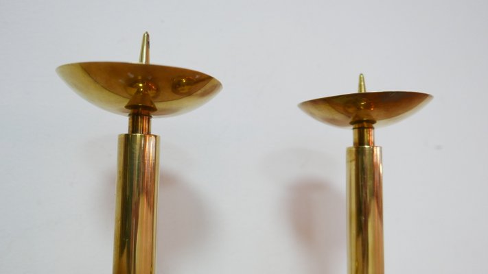 Large Bauhaus Brass Candleholders, 1930s, Set of 2-KK-1111876