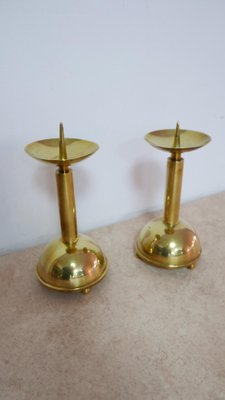 Large Bauhaus Brass Candleholders, 1930s, Set of 2-KK-1111876