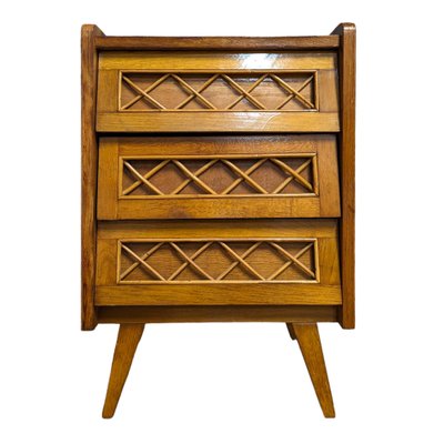 Large Bedside Table in Oak and Rattan, 1950s-HLV-1797852