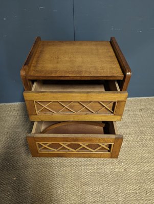 Large Bedside Table in Oak and Rattan, 1950s-HLV-1797852