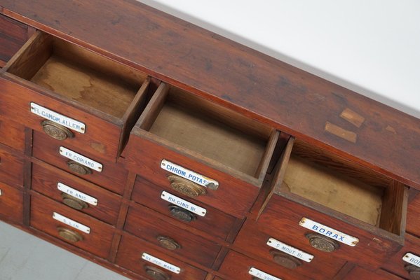 Large Belgian Pitch Pine Apothecary Cabinet with Enamel Shields, 1900s-XO-1743204