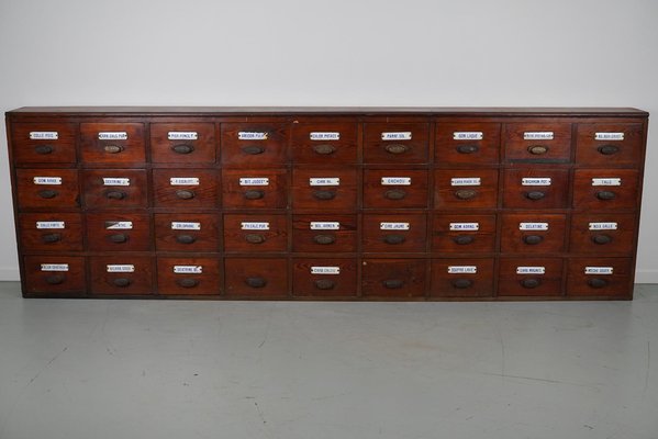 Large Belgian Pitch Pine Apothecary Cabinet with Enamel Shields, 1900s-XO-1743206